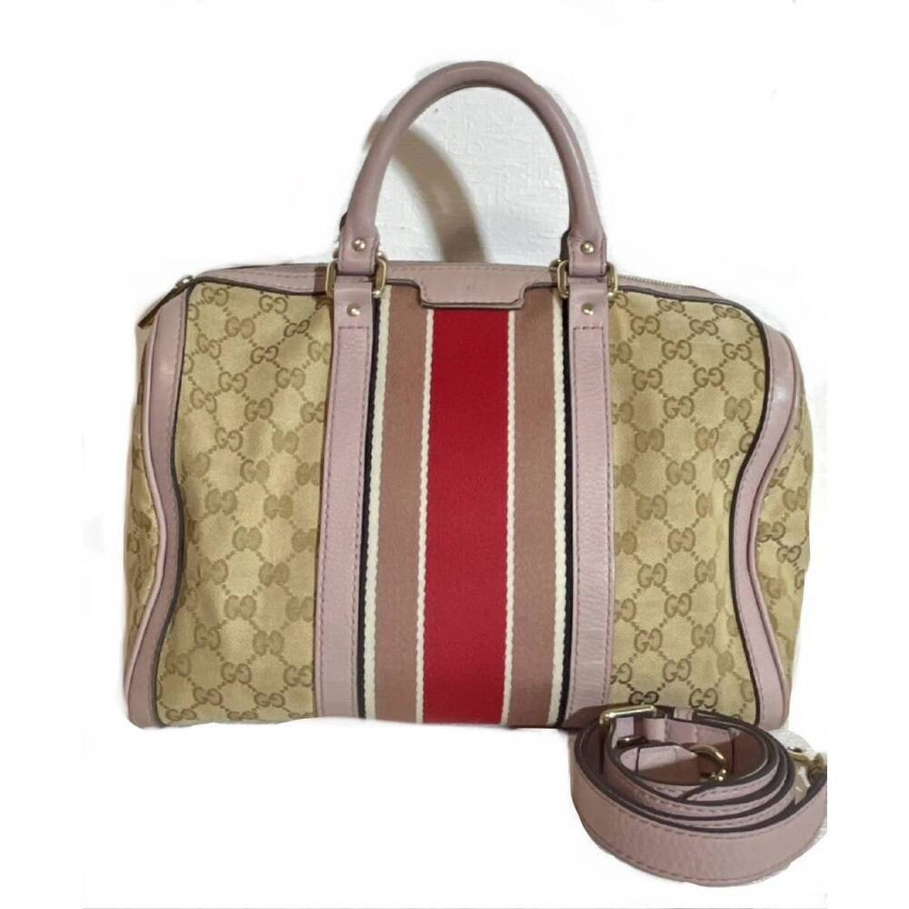 GUCCI Boston Bag GG Canvas Sherry Purple Shoulder Strap